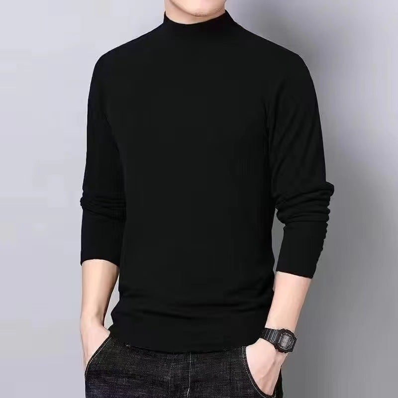 Mens Winter High-Collar Fleece-Lined Warm Tops Black [semi-high collar velvet]] 