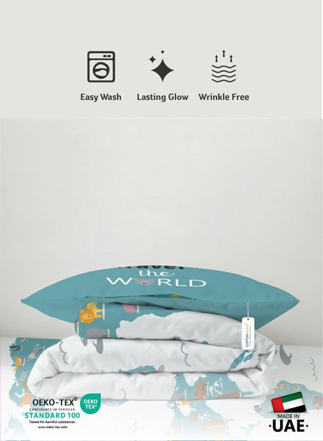 Cotton home طقم لحاف أطفال مكون من 3 قطع من القطن الفاخر يتضمن، 1 قطعة لحاف 135x220 سم، 1 قطعة ملاءة مشدودة 90x200 سم، و1 قطعة غطاء وسادة 50x75+5 سم، خريطة المغامرات - Image 4