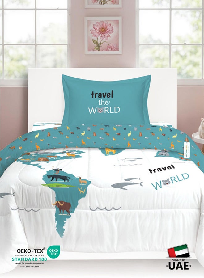 Cotton home طقم لحاف أطفال مكون من 3 قطع من القطن الفاخر يتضمن، 1 قطعة لحاف 135x220 سم، 1 قطعة ملاءة مشدودة 90x200 سم، و1 قطعة غطاء وسادة 50x75+5 سم، خريطة المغامرات - Image 5