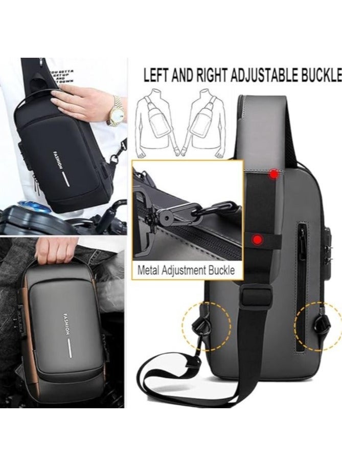 Generic Anti theft Sling Bag ,Waterproof Chest Daypack with USB Charging, Shoulder Backpack Chest Bag for Men Women,Shoulder Bag Sports for Men,Backpack for Men /Women (Grey and Brown)  - Image 3