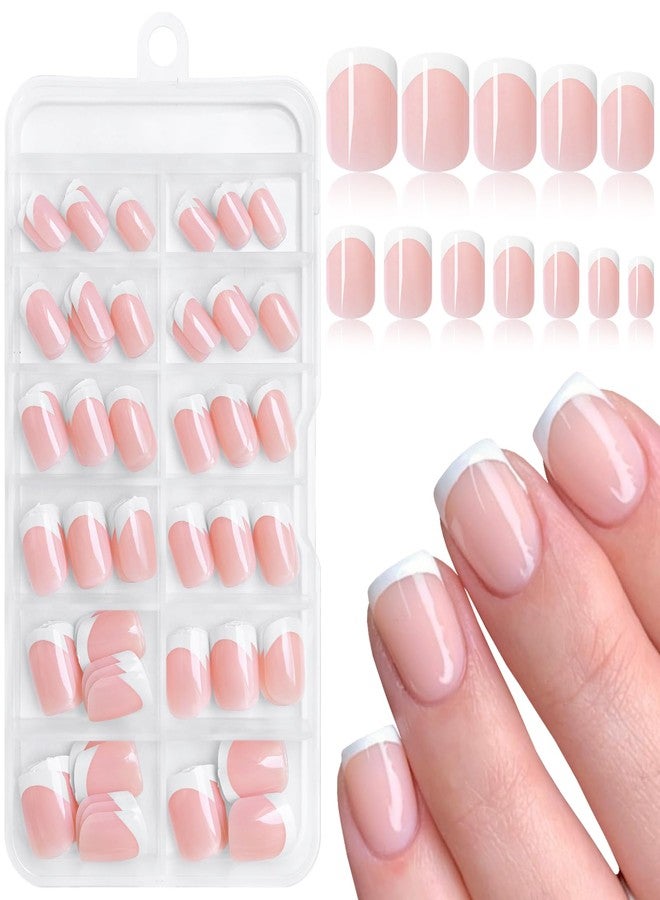 Lifextol 120PC White French Tip Press on Nails Short Fake Nails Press ons with 5*Adhesive Tabs, Pink Square Acrylic Nail Press on Nail French Tip Nails False Artificial Fingernails Stick on Nails-M - Image 1