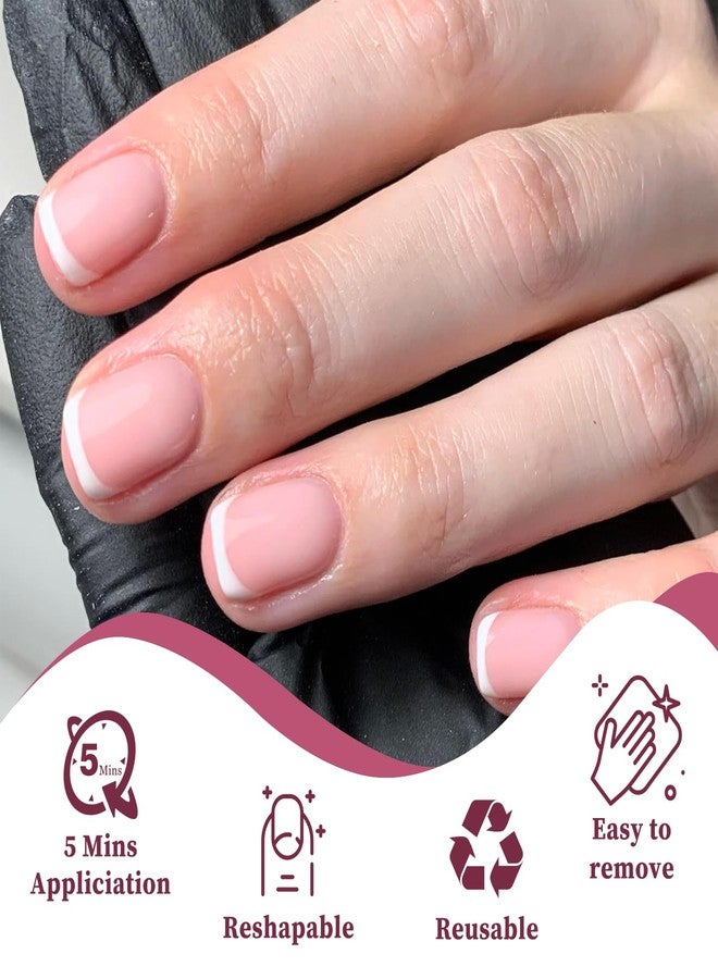 Lifextol 120PC White French Tip Press on Nails Short Fake Nails Press ons with 5*Adhesive Tabs, Pink Square Acrylic Nail Press on Nail French Tip Nails False Artificial Fingernails Stick on Nails-M - Image 2