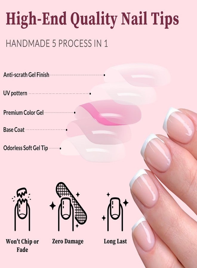 Lifextol 120PC White French Tip Press on Nails Short Fake Nails Press ons with 5*Adhesive Tabs, Pink Square Acrylic Nail Press on Nail French Tip Nails False Artificial Fingernails Stick on Nails-M - Image 4