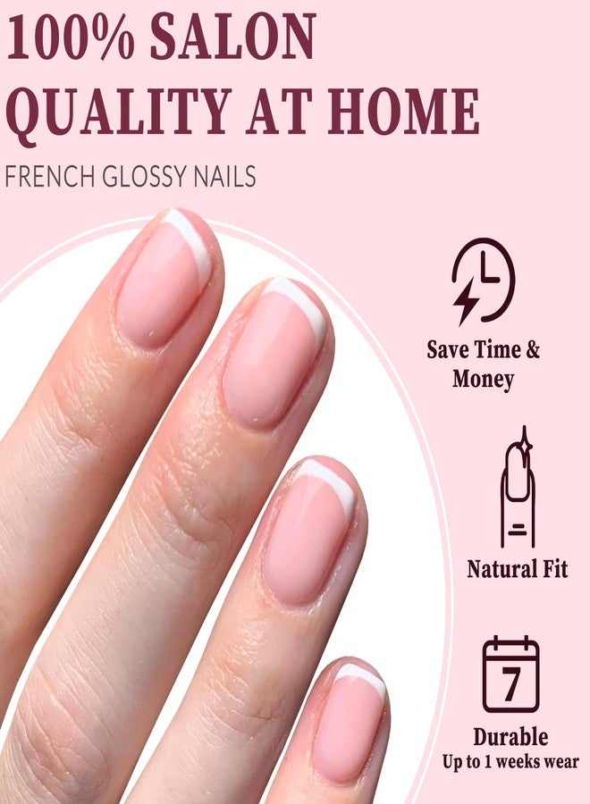 Lifextol 120PC White French Tip Press on Nails Short Fake Nails Press ons with 5*Adhesive Tabs, Pink Square Acrylic Nail Press on Nail French Tip Nails False Artificial Fingernails Stick on Nails-M - Image 3