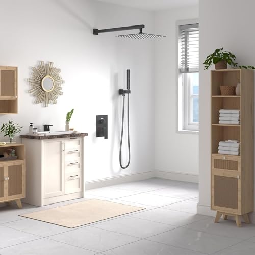 BESy رأس دش مطري BESy مقاس 12 بوصة، دش مطري مربع 12" وضغط عالي من الفولاذ المقاوم للصدأ، رقيق جداً بسمك 1/16"، تغطية كاملة للجسم مع فوهة سيليكون، تشطيب أسود غير لامع - Image 5