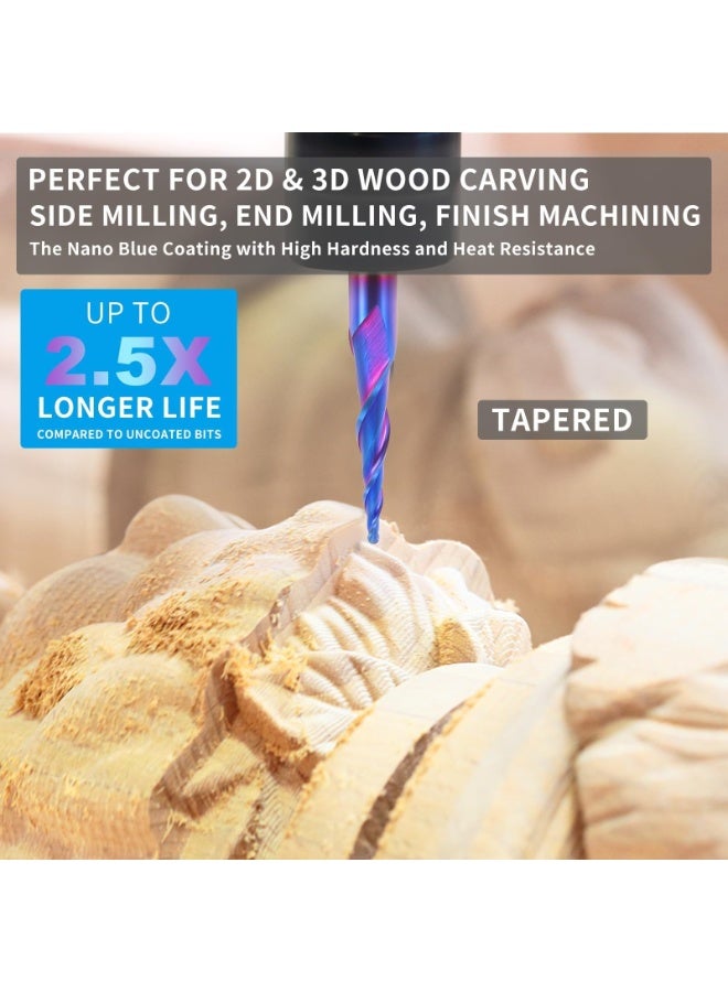 Tapered Ball Nose Router Bit 1/4" Shank, 1/8" Tip Diameter 1/16" Radius, 3.6 Degree, Solid Carbide CNC End Mills for Wood 2D/3D Milling Engraving Carving - Image 4