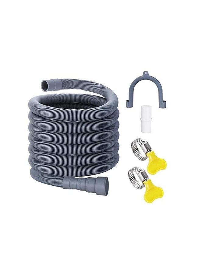 a set of Dishwasher Washing Machine Replacement Hose 3M Washing Machine Drain Hose Extension Kit Corrugated Drain Hose for Washing Machines Fits 1 1/4 with 1 Adapter 1 U-Bend Bracket 2 Hose Clip