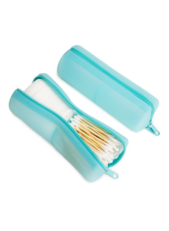 Visfresh Cotton Round Swab Travel Case 2 in 1 Portable Hair Accessories Organizer Hair Tie and Bobby Pin Holder Travel Qtips Case Purse Organization Floss Holder Blue - Image 4