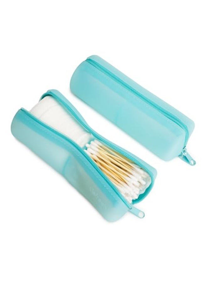 Visfresh Cotton Round Swab Travel Case 2 in 1 Portable Hair Accessories Organizer Hair Tie and Bobby Pin Holder Travel Qtips Case Purse Organization Floss Holder Blue - Image 3