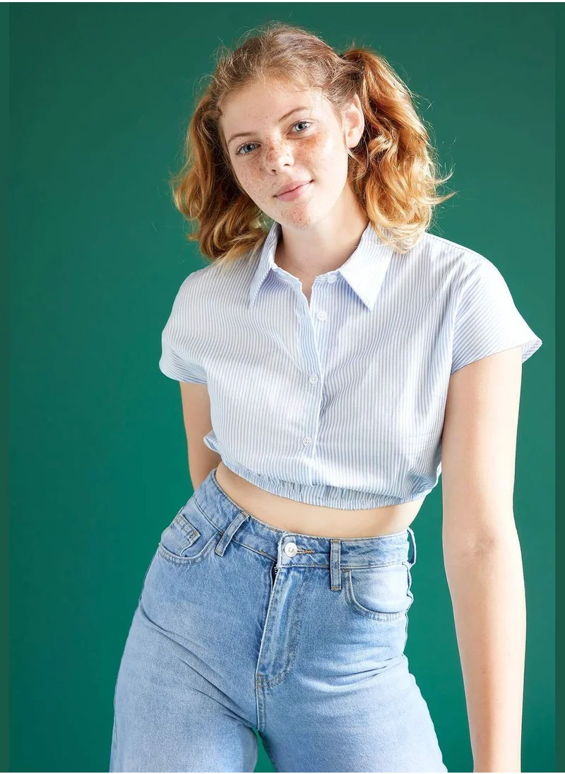 ديفاكتو Cotton Elastic Waist Short Sleeve Cropped Shirt