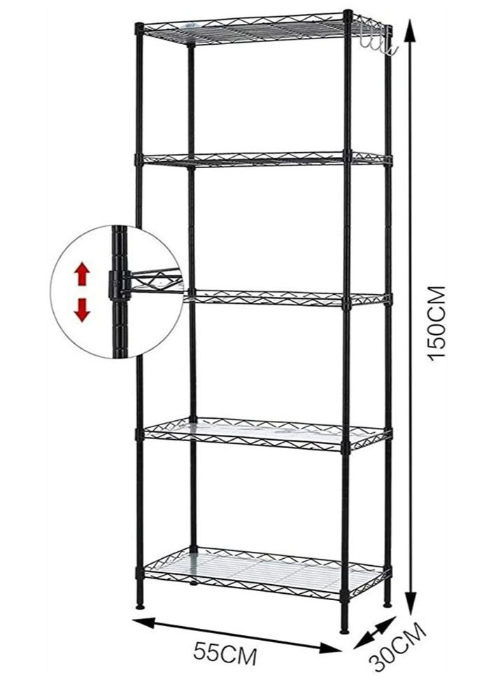 BLOOMING TIME - 5-Tier Wire Storage Shelving Rack Heavy Duty Metal Organizer with Leveling Feet Adjustable Shelves for Home, Bathroom, Kitchen, Office, Garage Storage 150 x 55 x 30cm - Image 1