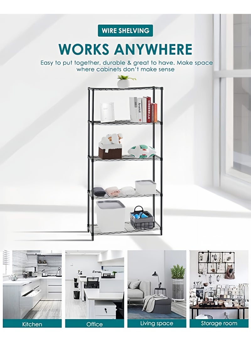 BLOOMING TIME 5-Tier Heavy-Duty Metal Storage Rack with Adjustable Shelves and Hooks, 150x55x30cm - Image 5