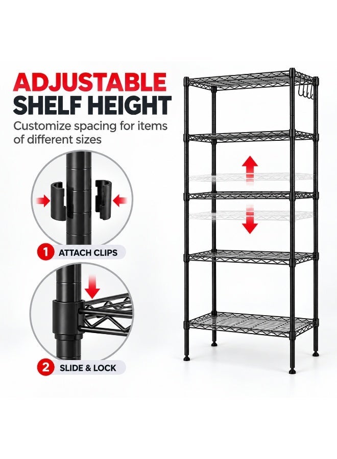 BLOOMING TIME 5-Tier Heavy-Duty Metal Storage Rack with Adjustable Shelves and Hooks, 150x55x30cm - Image 4