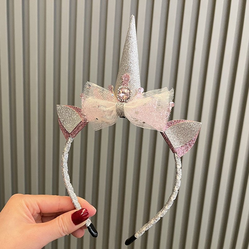Generic Ice and Snow Princess Hair Accessories Magic Wand Set Girl Accessories Long Veil Crown Hair Band Birthday Gift Childrens Headwear Light gray headband