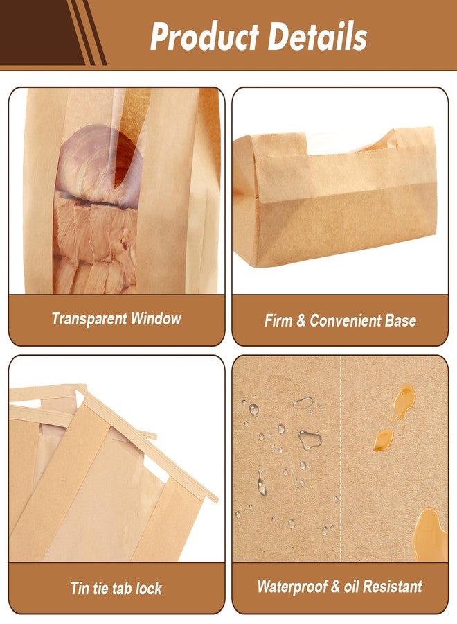 Aertiavty 120 Pcs Bread Bags for Homemade Bread with Window 14" x 8.3" x 3.5", Snack Storage, gifting, with Label Sealing Sticker with Tin Tie Tab Lock - Image 4