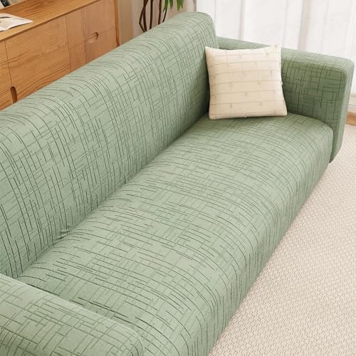 Lukzer 3 Seater Pastel Green Tangled Lines Pattern Sofa Cover | 240 GSM Universal Stretch Fit Jacquard Fabric Couch Protector | Fully Covered Anti Slip & Washable Sofa Cover (180-230cm/SC-121-03) - Image 1