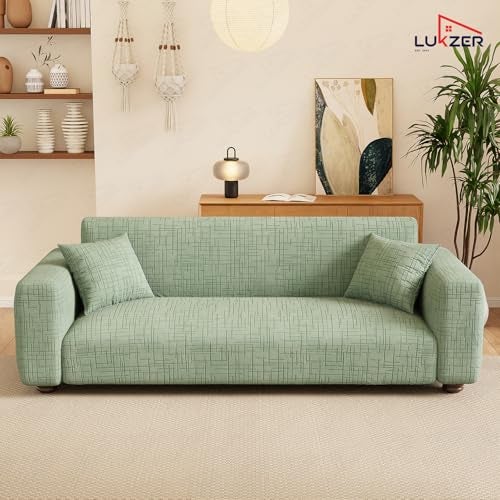 Lukzer 3 Seater Pastel Green Tangled Lines Pattern Sofa Cover | 240 GSM Universal Stretch Fit Jacquard Fabric Couch Protector | Fully Covered Anti Slip & Washable Sofa Cover (180-230cm/SC-121-03) - Image 4
