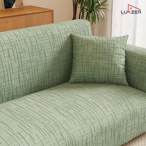 Lukzer 3 Seater Pastel Green Tangled Lines Pattern Sofa Cover | 240 GSM Universal Stretch Fit Jacquard Fabric Couch Protector | Fully Covered Anti Slip & Washable Sofa Cover (180-230cm/SC-121-03) - Image 5