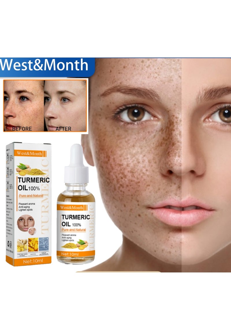 West&Month - زيت الكركم، زيت مصل تصحيح البقع الداكنة بالكركم، مصل إصلاح الوجه بالكركم، مصل إصلاح وترطيب البشرة بالكركم الطبيعي للبشرة المشرقة والبقع الداكنة، زيت الكركم للبقع الداكنة للوجه (10 مل) - Image 1