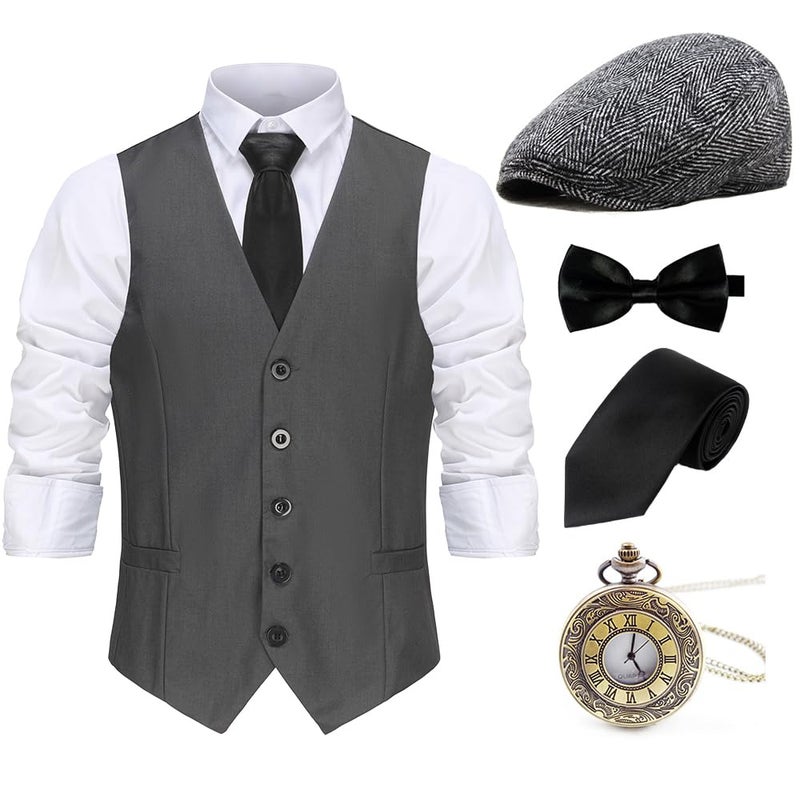 Gionforsy 1920s Mens Costume Gatsby Gangster Costume Accessories Set 20s Hat Bow Tie