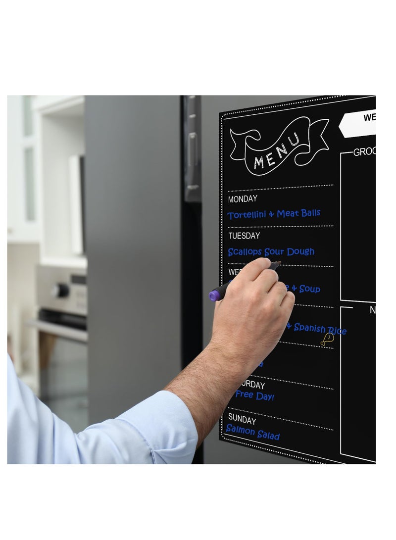 SOLARAE Magnetic Dry Erase Menu Black Board for Fridge, Weekly Meal Planner and Grocery List Notepad for Kitchen, 42cmx30cm Daily Dinner Menu Chalkboard Calendar for Home - Image 2