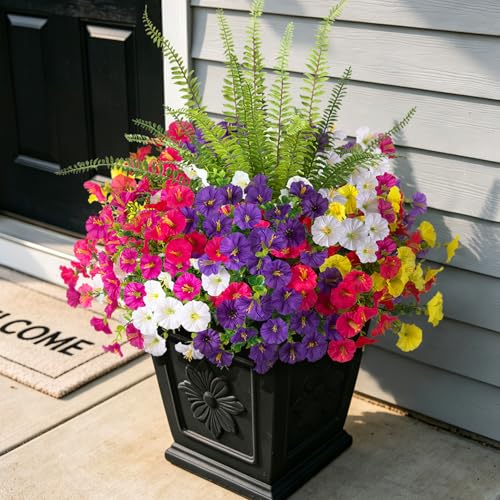 Hrobek Artificial Flowers for Outdoors Faux Plants Outside IndoorUV Resistant Silk Fake Morning Glory Tall Ferns for Home Patio Garden Yard Front Porch Decor 13 Bunches7 Multi Colors - Image 1