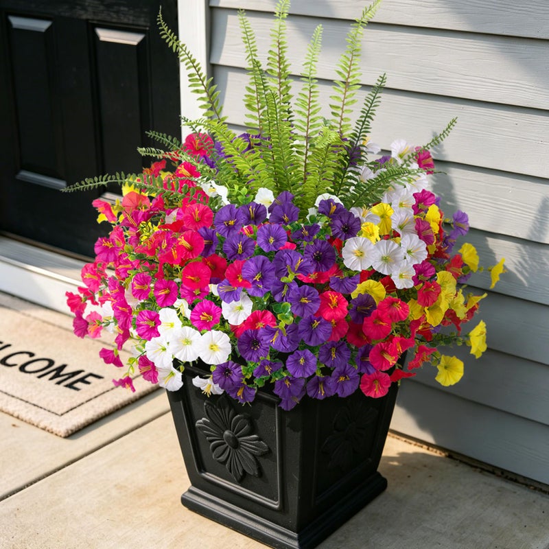 Hrobek Artificial Flowers for Outdoors Faux Plants Outside IndoorUV Resistant Silk Fake Morning Glory Tall Ferns for Home Patio Garden Yard Front Porch Decor 13 Bunches7 Multi Colors - Image 2