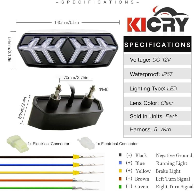 KICRY Tail Light with Turn Signals Led Integrated Motorcycle Brake Taillight Compatible with GROM MSX125/SF CBR650F CTX700 CTX700N(Clear Lens) - Image 2