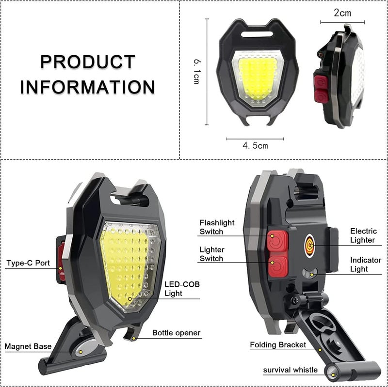 SWAMINE swamine Keychain LED Flashlights Rechargeable Flashlights with Lighter Whistles Screwdriver Bottle Opener Magnet Base 800 Lumens COB Light Mode Portable Emergency Light for Outoor Hiking  - Image 2