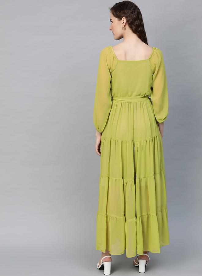SASSAFRAS Solid Tiered Square Neck Maxi Dress - Image 3