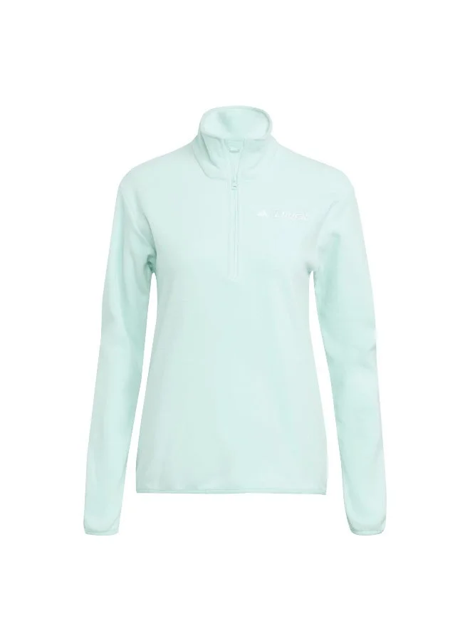 Adidas W Mt Ess Hz Fl Turquoise Polarfleece-Half Zip Polarfleece Apparel For Women