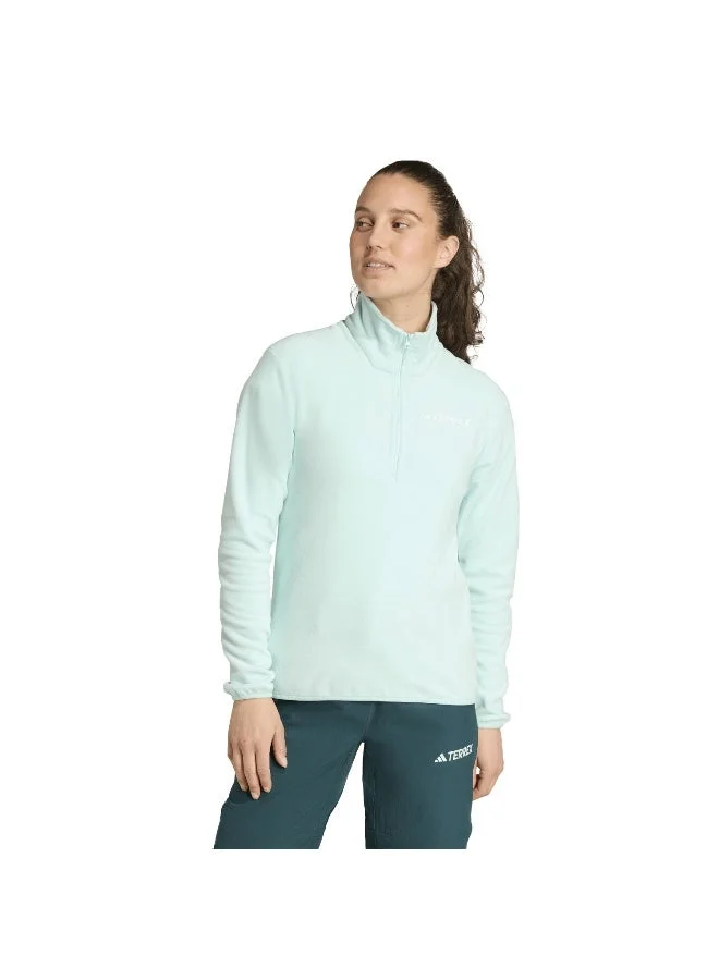 Adidas W Mt Ess Hz Fl Turquoise Polarfleece-Half Zip Polarfleece Apparel For Women
