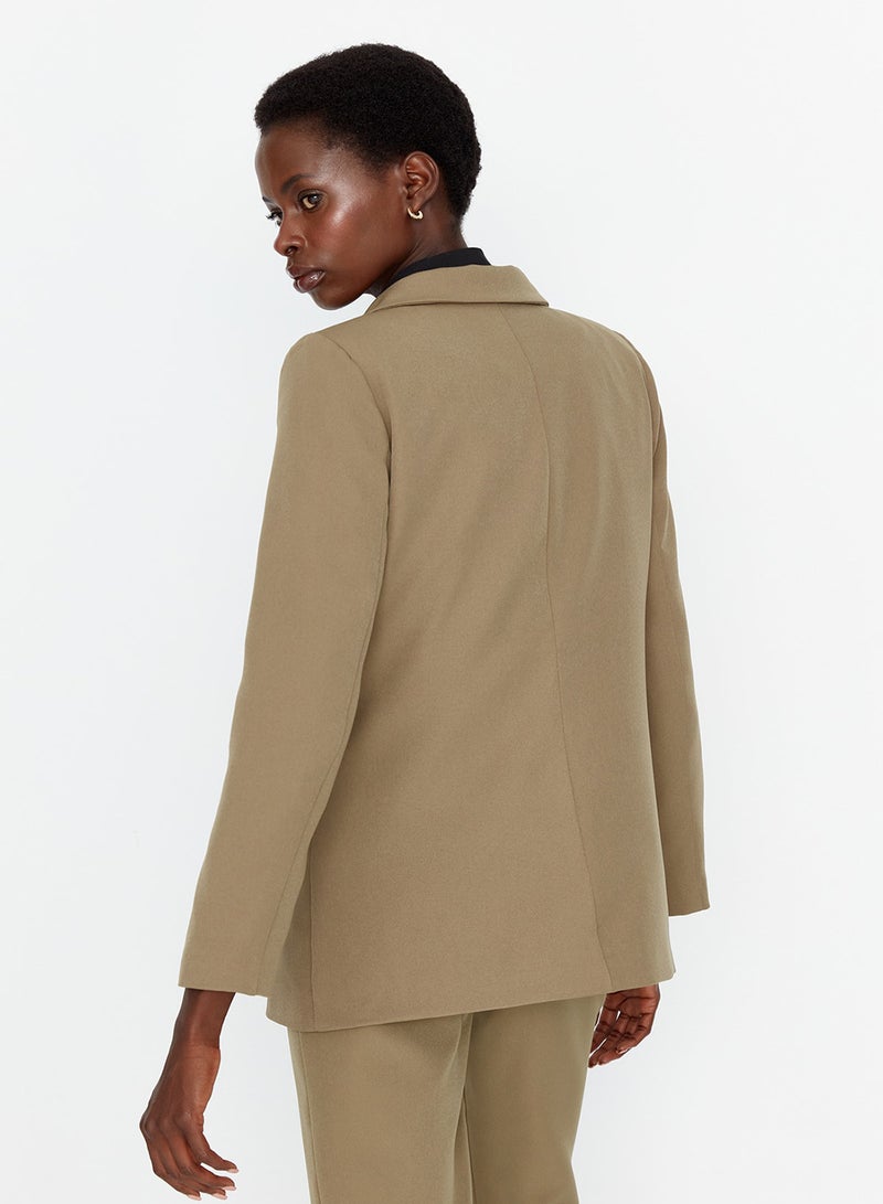 trendyol Light Khaki Regular Lined Double Breasted Closure Woven Blazer Jacket TWOAW21CE0264 - Image 5