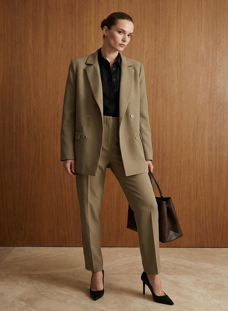 trendyol Light Khaki Regular Lined Double Breasted Closure Woven Blazer Jacket TWOAW21CE0264 - Image 1