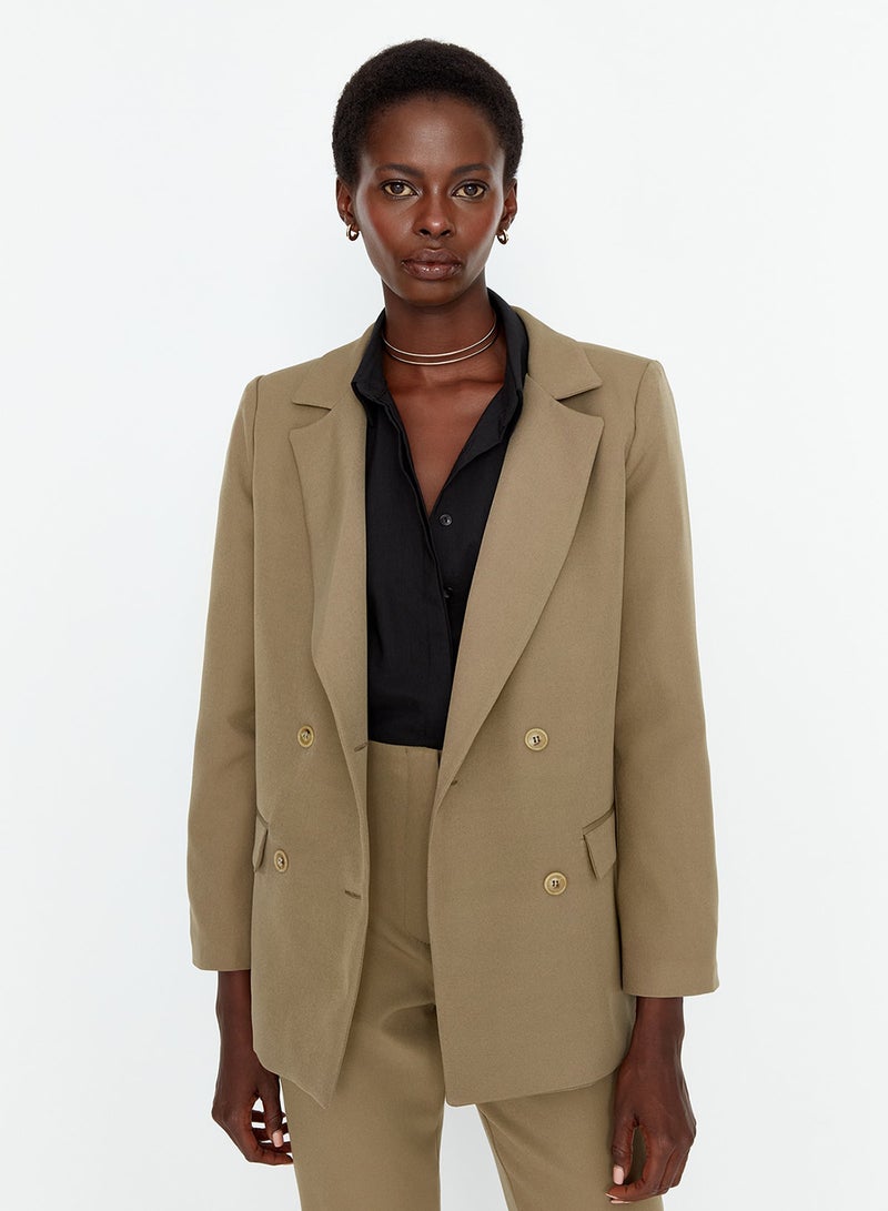 trendyol Light Khaki Regular Lined Double Breasted Closure Woven Blazer Jacket TWOAW21CE0264 - Image 2
