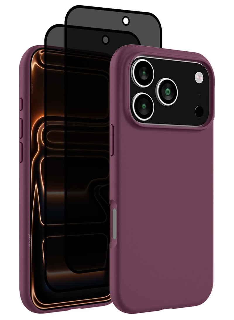 CATANES 3 Packs Silicone Protective Phone Case for iPhone 17 Pro Max- Soft Anti-Scratch Microfiber Lining Ultra Slim Drop Protection Phone Cover with Two Privacy Screen Protectors - Burgundy - Image 1