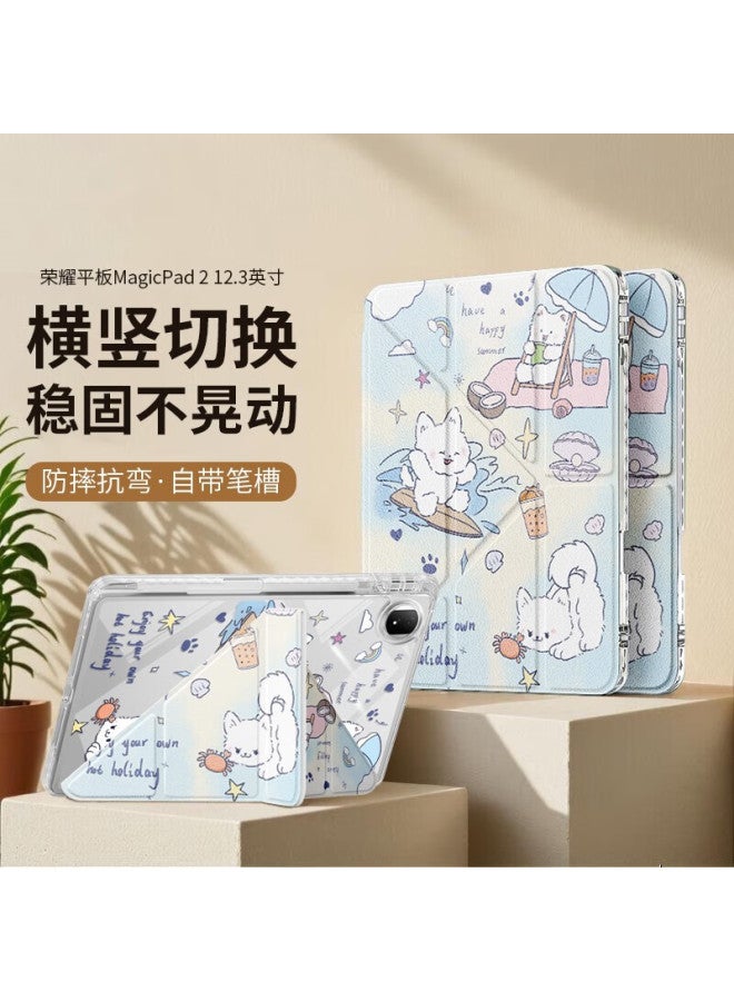 Qiaojiejie Compatible With Honor Magicpad 2 Tablet Case, 12.3-inch With Pen Holder, Y-shaped Tri-fold, Horizontal And Vertical Positioning, Protective Cover For Honor Tablet Computer