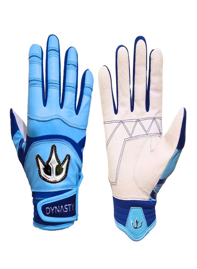 DYNASTY BASEBALL Lightning Series Batting Gloves - Premium Goat Skin Leather, Youth & Adult Sizes (Baby Blue/Royal Blue, Medium) - Image 1