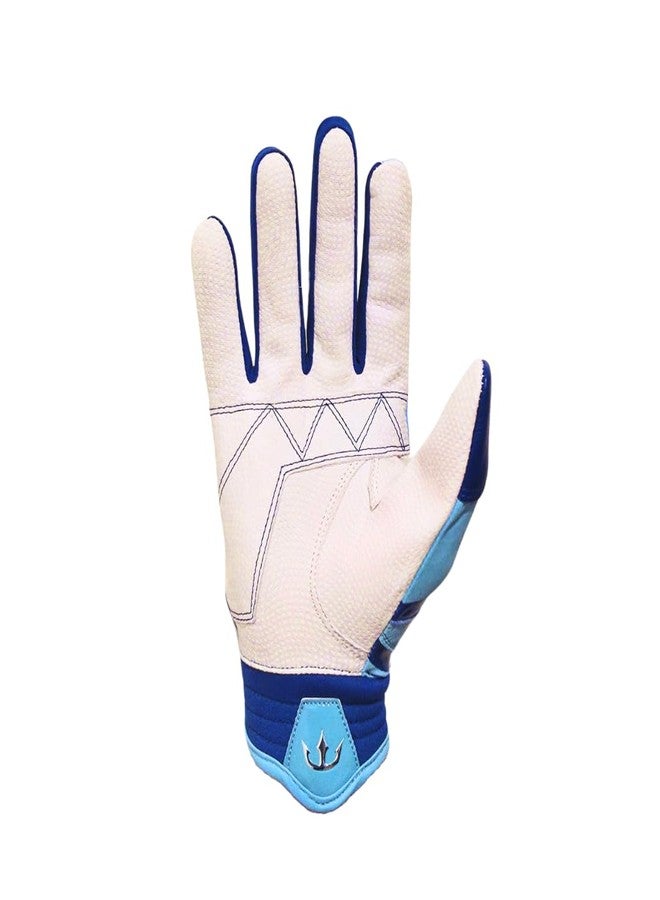 DYNASTY BASEBALL Lightning Series Batting Gloves - Premium Goat Skin Leather, Youth & Adult Sizes (Baby Blue/Royal Blue, Medium) - Image 3