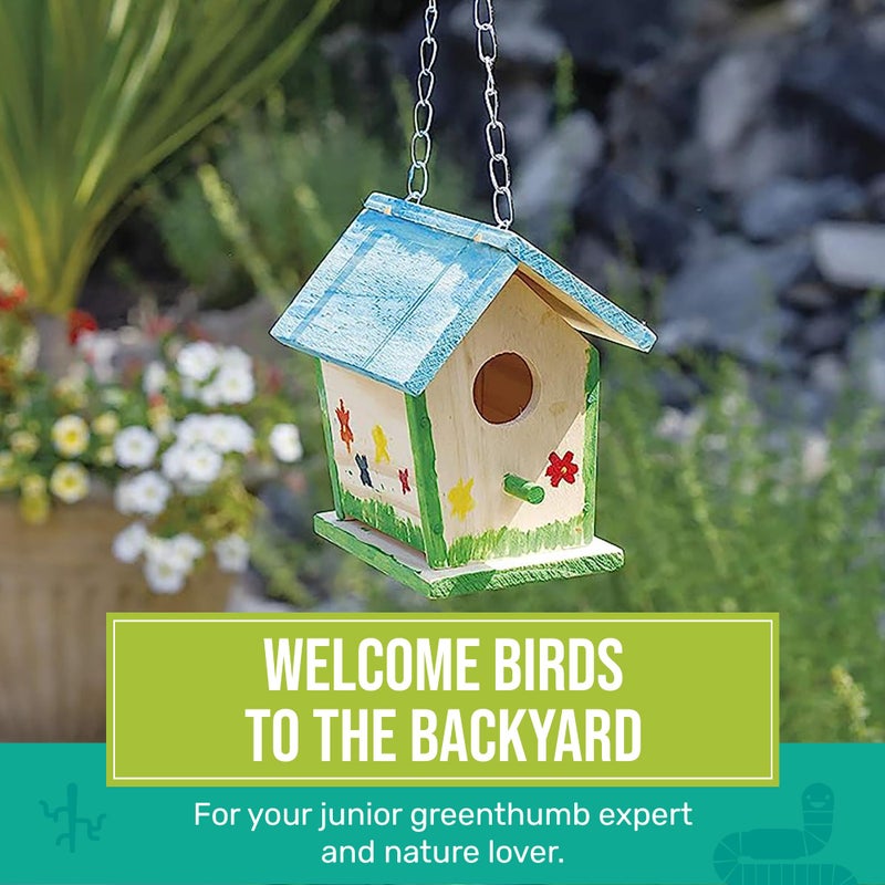 Toysmith Beetle & Bee Build A Bird Bungalow - DIY Kid Art Craft Outdoor Birdhouse Kit, House Painting Kit for Kids, Hardware Glue Included- 4 Paints, 1 Brush, 7 Wooden Pcs, Chain For Tree Hanging Age 5+ - Image 2