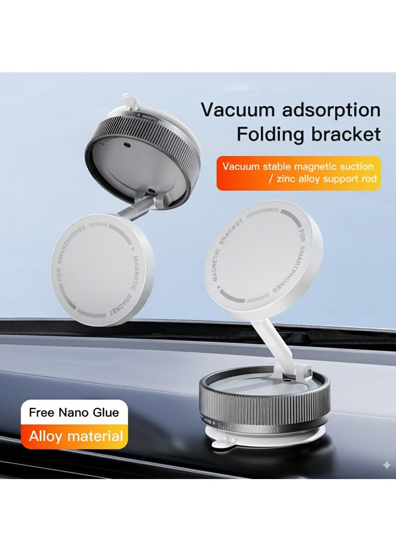 White Magnetic Car Phone Holder Vacuum Suction, Adjustable Car Phone Mount with Magnet, Car Phone Stand Suction with Magnetic Magnet, Flexible Phone Mount for All Smartphones MagSafe - Image 1