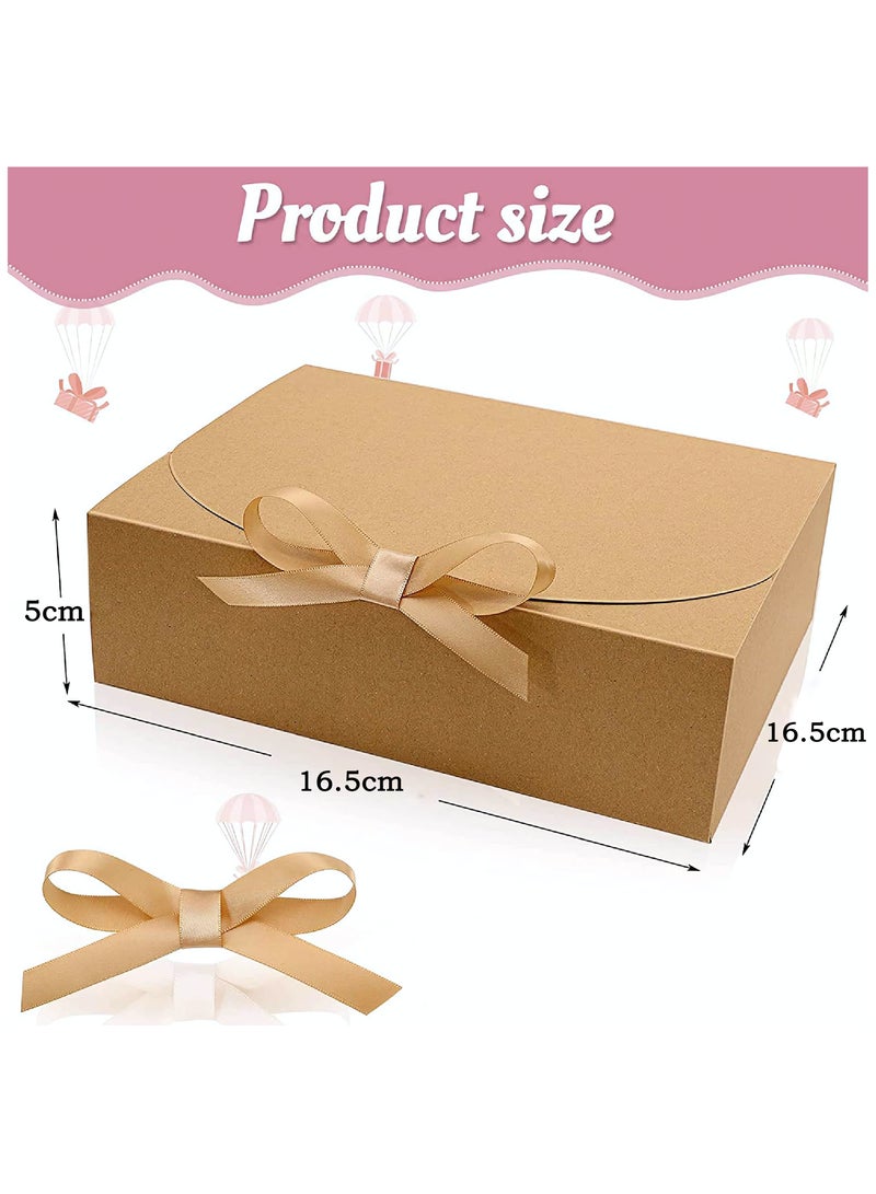 10 قطع من صناديق الهدايا مع أغطية، 16.5×16.5×5 سم، صندوق هدايا بني على شكل مربع، صندوق هدايا سهل التجميع، صندوق تغليف هدايا، صناديق هدايا الحفلات مع شريط فيونكة لحفلات الزفاف، والتغليف، والهدايا، وأعياد الميلاد، والحفلات - Image 2