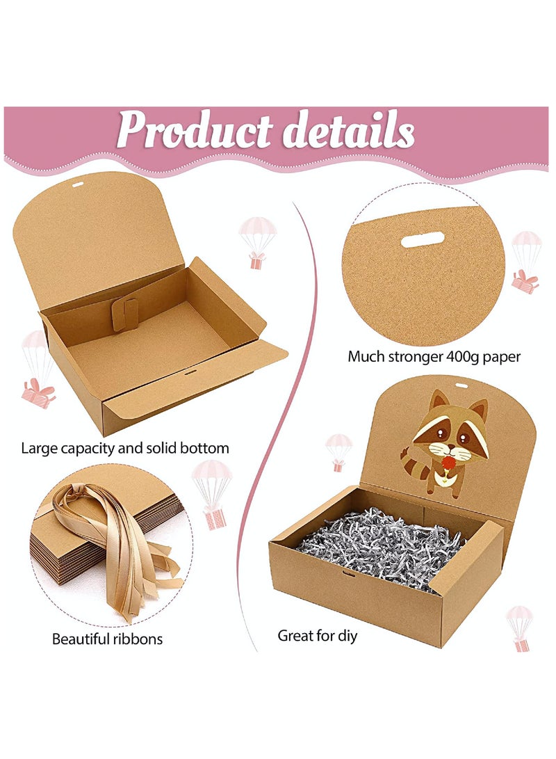10 قطع من صناديق الهدايا مع أغطية، 16.5×16.5×5 سم، صندوق هدايا بني على شكل مربع، صندوق هدايا سهل التجميع، صندوق تغليف هدايا، صناديق هدايا الحفلات مع شريط فيونكة لحفلات الزفاف، والتغليف، والهدايا، وأعياد الميلاد، والحفلات - Image 3