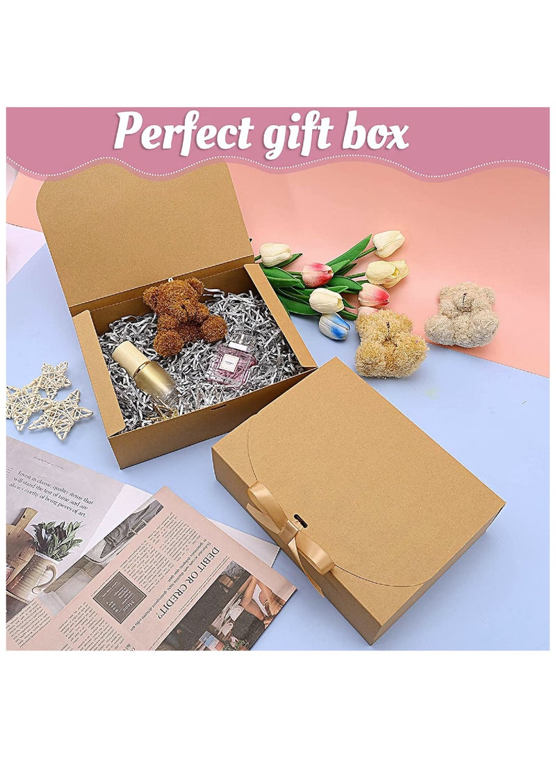 10 قطع من صناديق الهدايا مع أغطية، 16.5×16.5×5 سم، صندوق هدايا بني على شكل مربع، صندوق هدايا سهل التجميع، صندوق تغليف هدايا، صناديق هدايا الحفلات مع شريط فيونكة لحفلات الزفاف، والتغليف، والهدايا، وأعياد الميلاد، والحفلات - Image 4