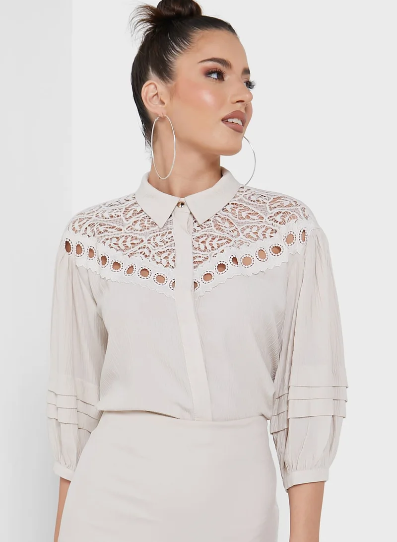 MIZALLE Balloon Sleeve Button Down Shirt