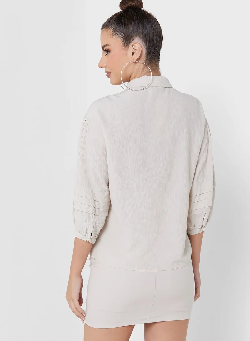 MIZALLE Balloon Sleeve Button Down Shirt