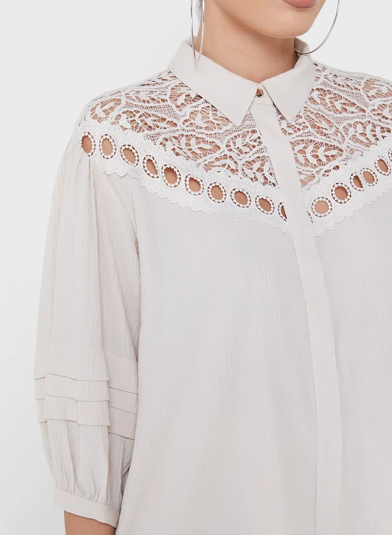 MIZALLE Balloon Sleeve Button Down Shirt