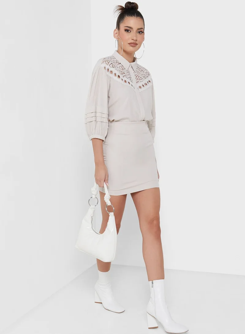 MIZALLE Balloon Sleeve Button Down Shirt