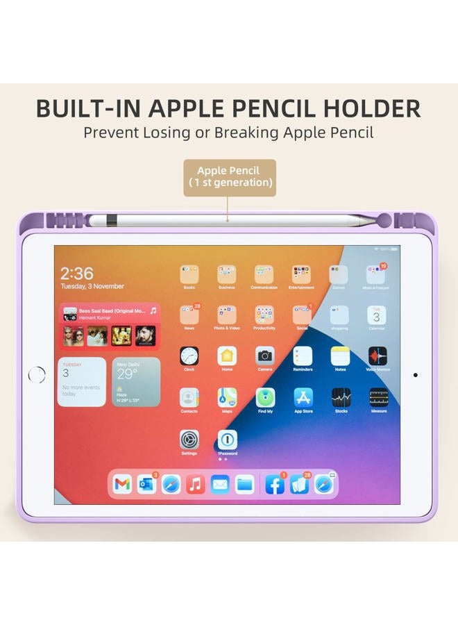 Akkerds Case Compatible with iPad 10.2 Inch 2021/2020 iPad 9th/8th Generation & 2019 iPad 7th Generation with Pencil Holder, Protective Case with Soft TPU Back, Auto Sleep/Wake Cover, Lavender - Image 4