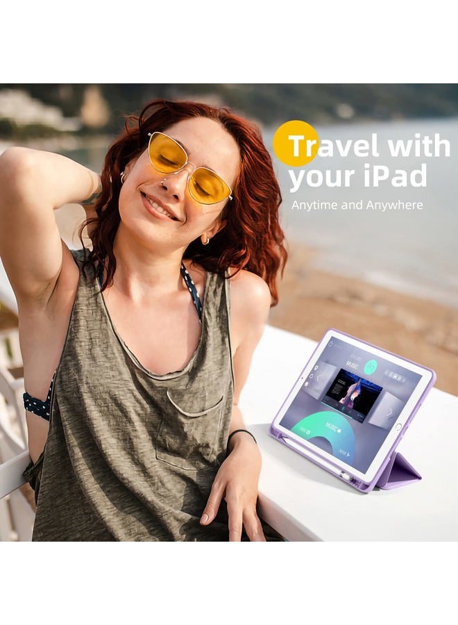 Akkerds Case Compatible with iPad 10.2 Inch 2021/2020 iPad 9th/8th Generation & 2019 iPad 7th Generation with Pencil Holder, Protective Case with Soft TPU Back, Auto Sleep/Wake Cover, Lavender - Image 2